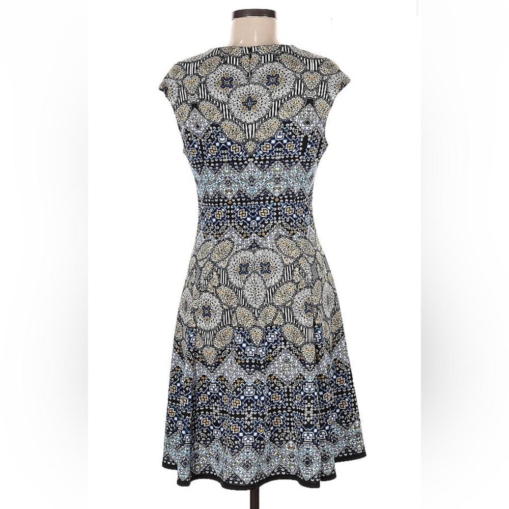 Adorne Naya Scuba Dress in Blue and Golden Yellow Fit and Flare Size 10 - Picture 5 of 15